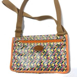 FOSSIL Coated Canvas Cross-body Shoulder Purse Geometric Multi Color Mini keyper